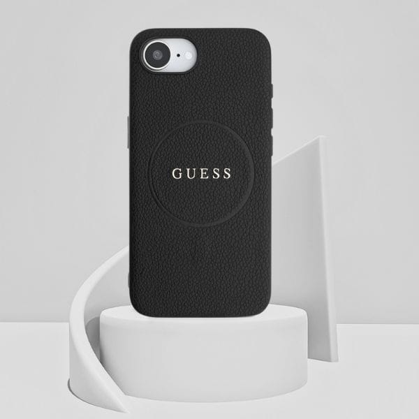 Etui Guess Grained Ring MagSafe do       iPhone 16e czarny