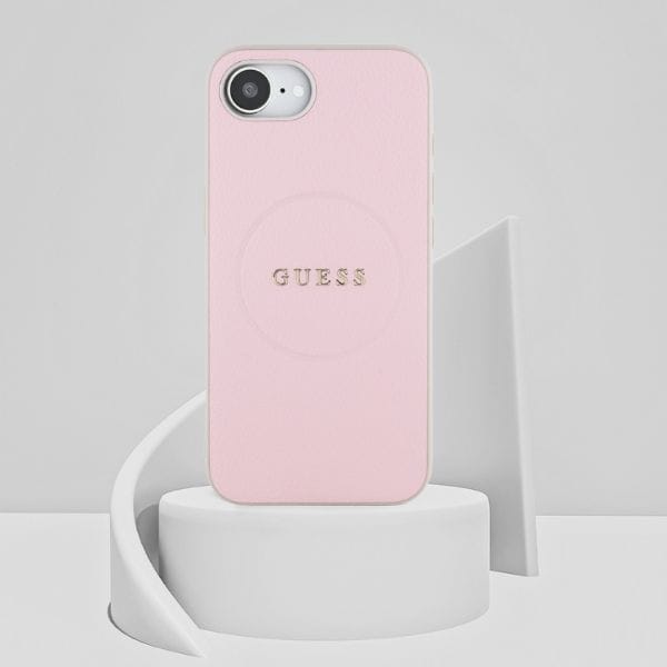 Etui Guess Grained Ring MagSafe do       iPhone 16e różowy