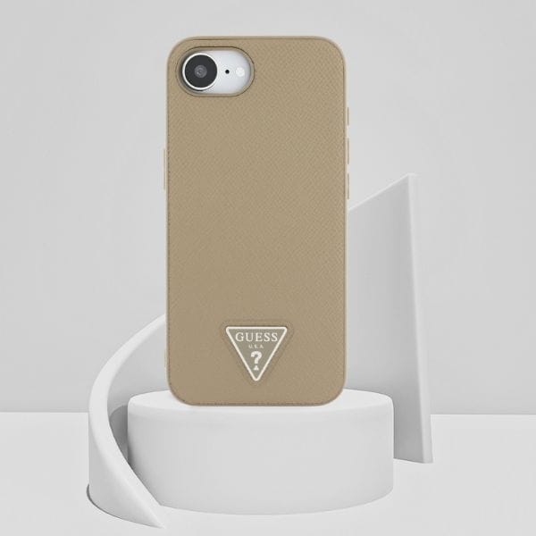 Etui Guess Grained Triangle MagSafe do   iPhone 16e brązowy