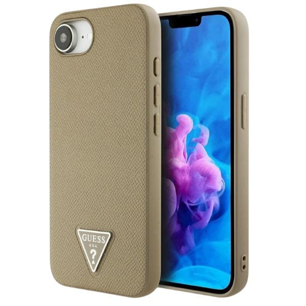 Etui Guess Grained Triangle MagSafe do   iPhone 16e brązowy