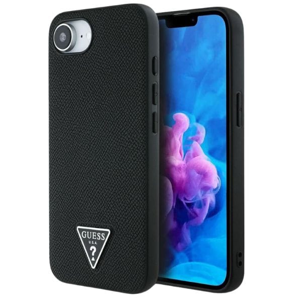 Etui Guess Grained Triangle MagSafe do   iPhone 16e czarny