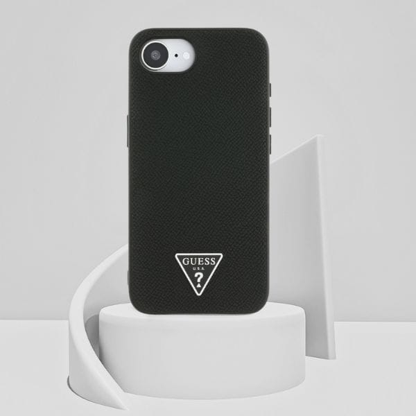 Etui Guess Grained Triangle MagSafe do   iPhone 16e czarny