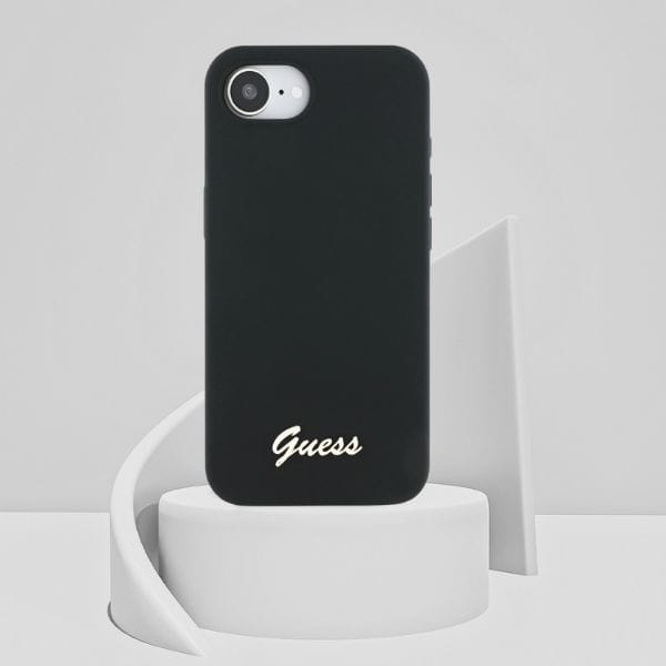 Etui Guess Silicone Script Metal Logo    MagSafe do iPhone 16e czarny