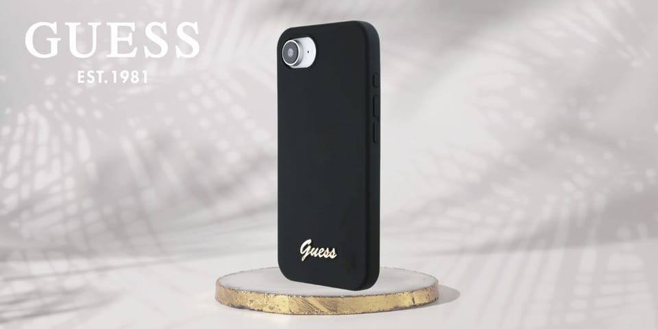 Etui Guess Silicone Script Metal Logo    MagSafe do iPhone 16e czarny