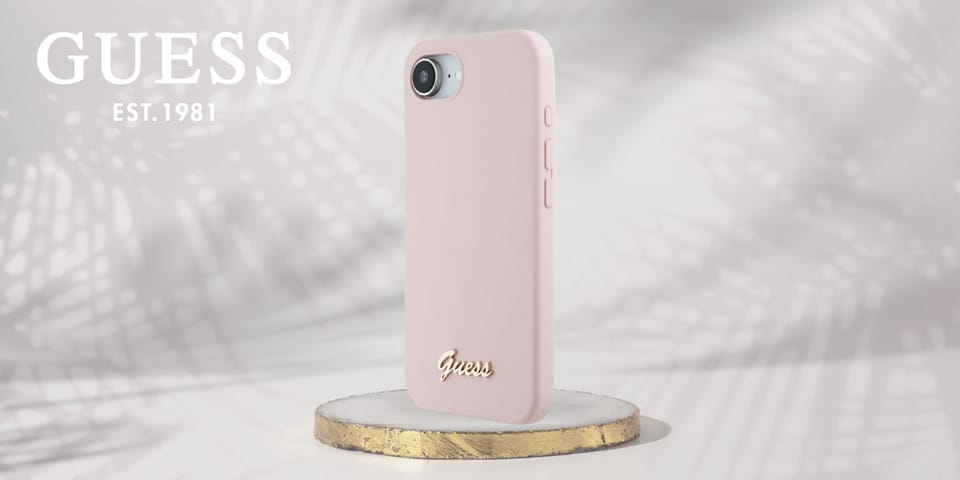 Etui Guess Silicone Script Metal Logo    MagSafe do iPhone 16e różowy