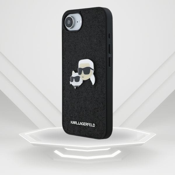 Etui Karl Lagerfeld Fixed Glitter        Karl&Choupette Heads Metal Pin do iPhone 16e czarny