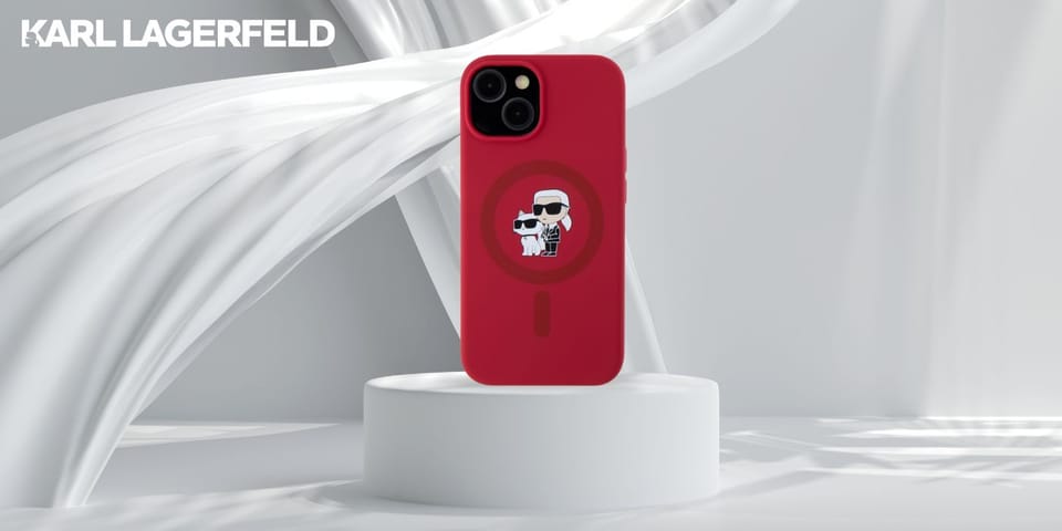 Etui Karl Lagerfeld Silicone             Karl&Choupette Heads Ring MagSafe do iPhone 15 czerwony