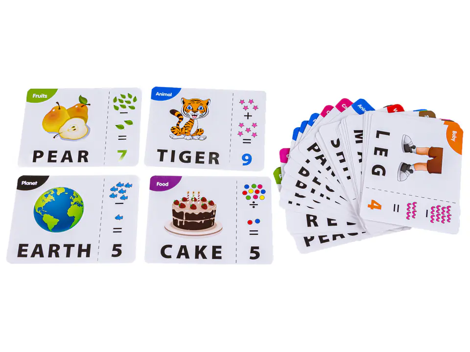 Educational Word Game 2in1 Match Letters, Learning English and Mathematics Learning Counting Flashcards