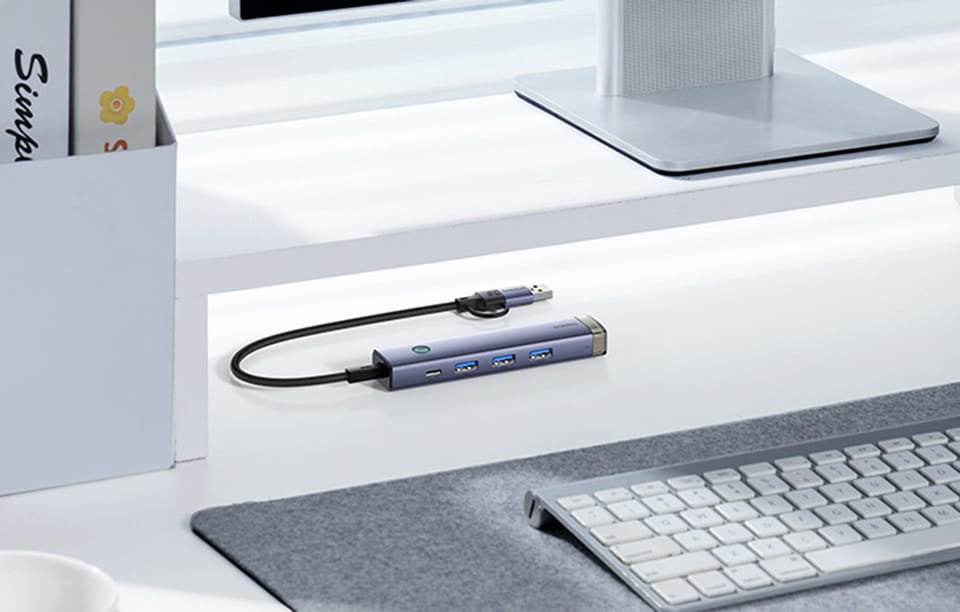 Hub 4w1 Baseus UltraJoy USB-A&USB-C do 3xUSB3.0+USB-C+RJ45 (szary)