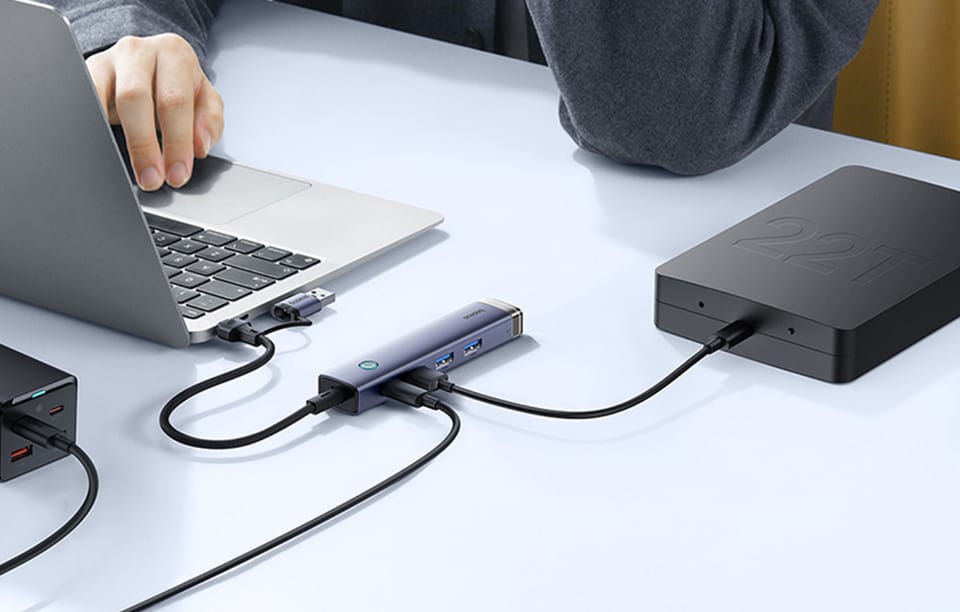 Hub 4w1 Baseus UltraJoy USB-A&USB-C do 3xUSB3.0+USB-C+RJ45 (szary)