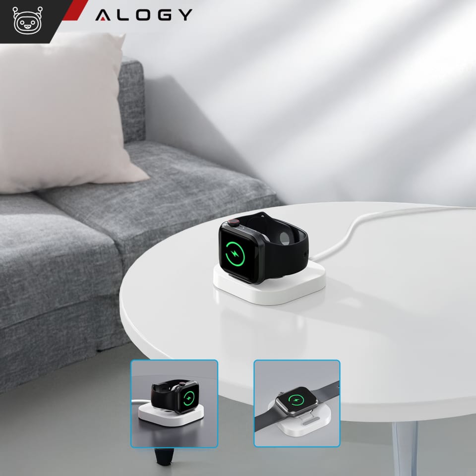 Mini ładowarka indukcyjna do ładowania Apple Watch USB Alogy Mini Stand Charger Biała