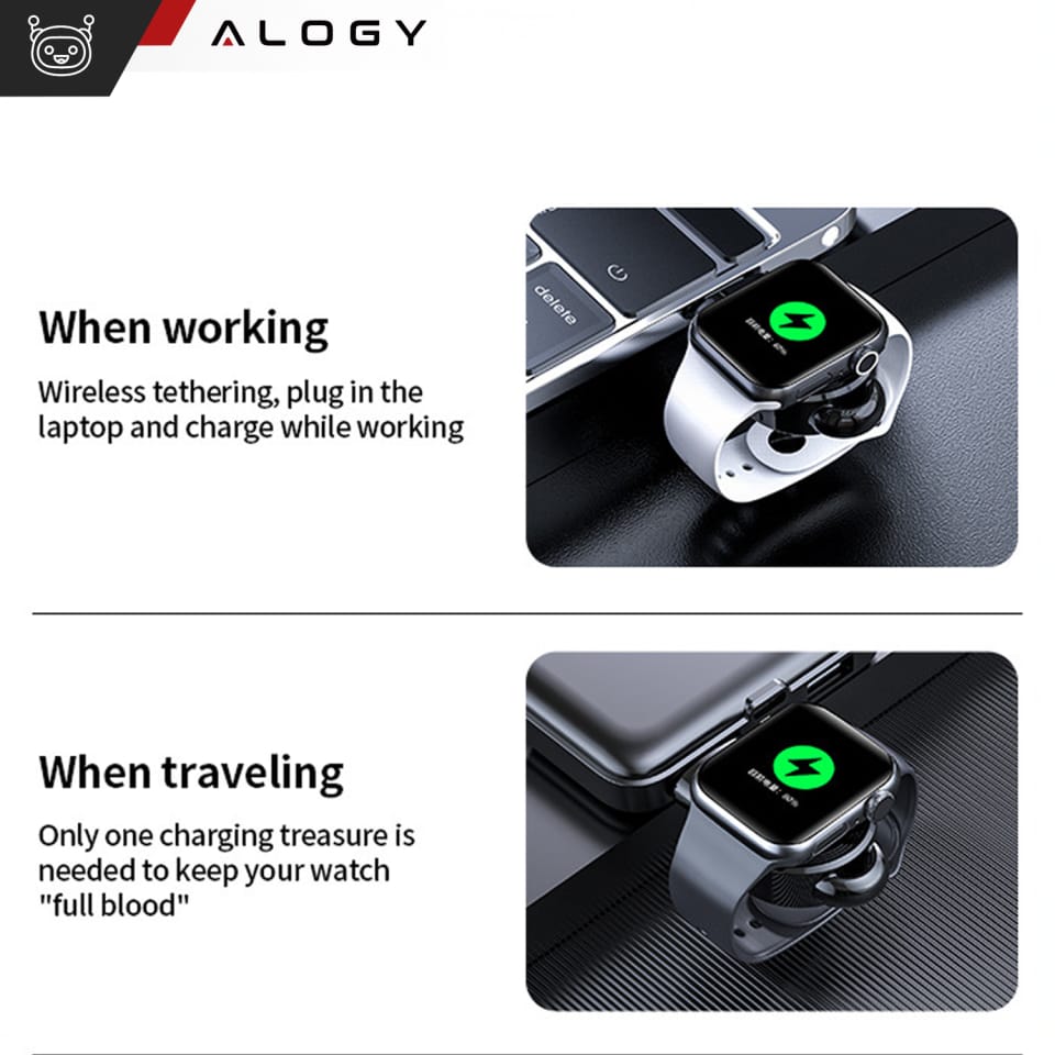 Mini ładowarka indukcyjna do ładowania Apple Watch USB Alogy High-end Chip Czarna