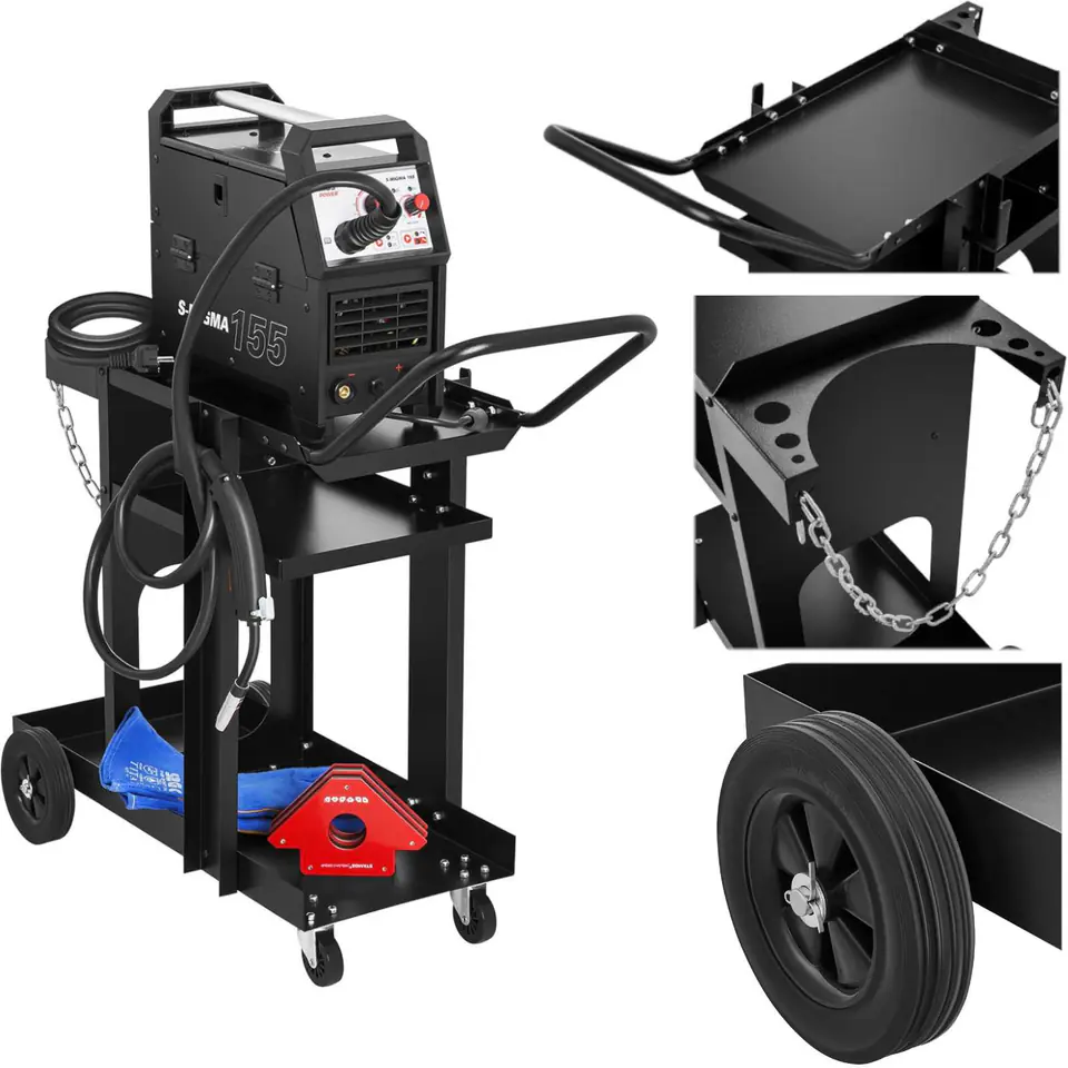 Straight steel welding trolley with 3 shelves load capacity up to 75kg ...
