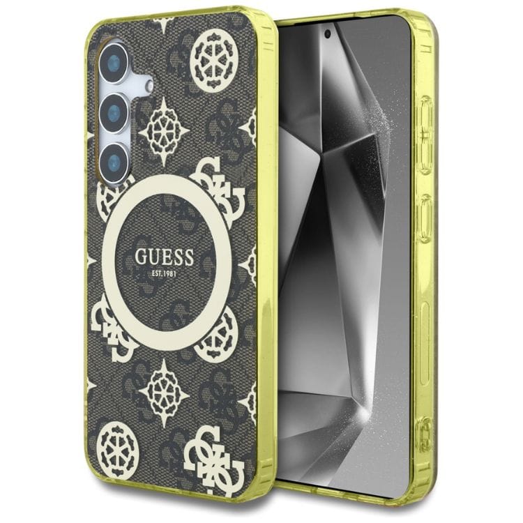 Etui Guess 4G Background Gold            Electroplated Peony Pattern MagSafe do Samsung Galaxy S25 brązowy