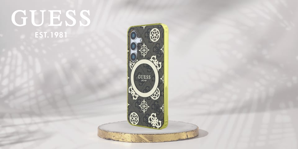 Etui Guess 4G Background Gold            Electroplated Peony Pattern MagSafe do Samsung Galaxy S25 brązowy