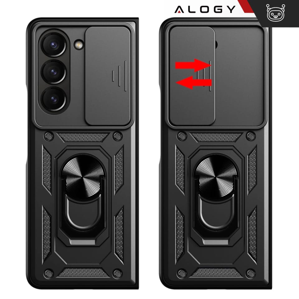 Etui do Samsung Galaxy Z Fold 6 pancerne Slide Case Ring obudowa ochrona aparatu Camshield Alogy czarne