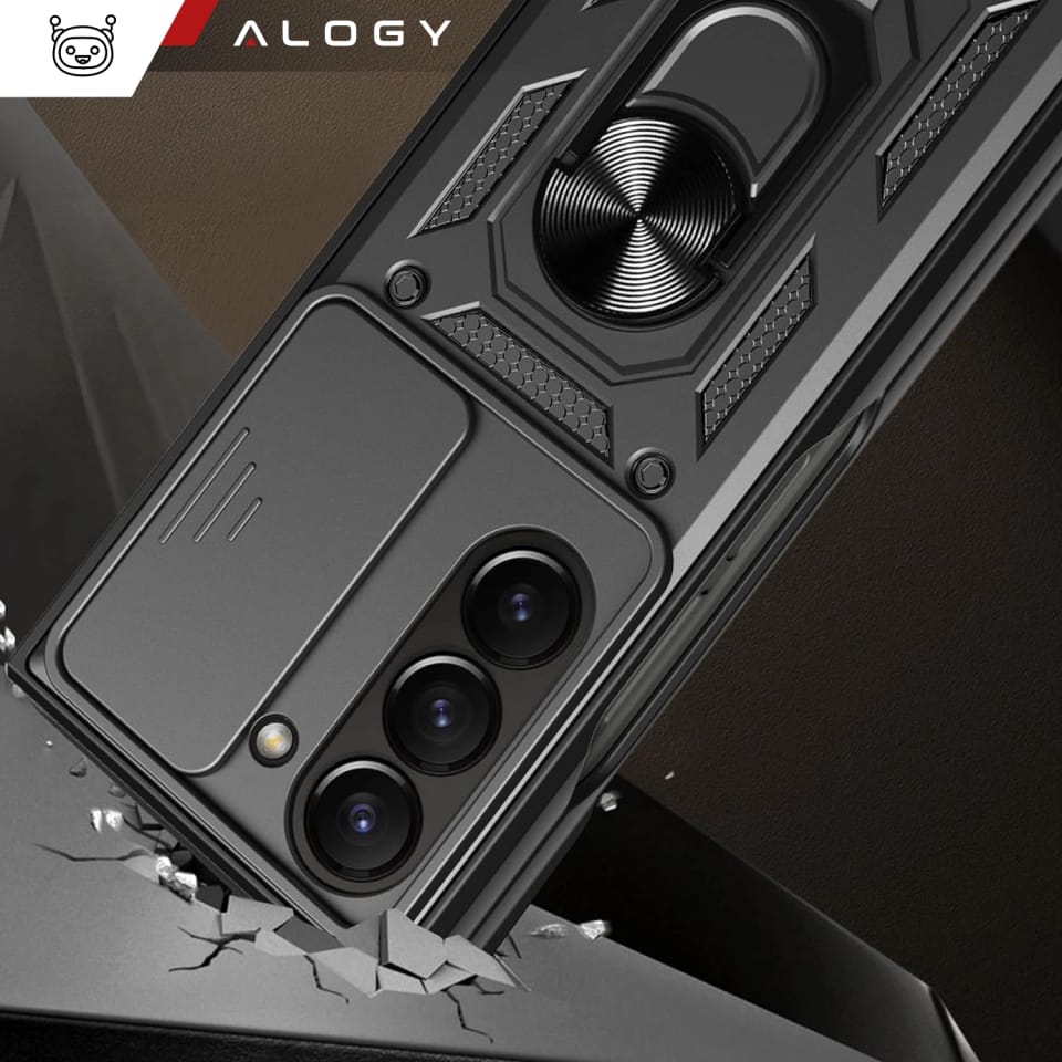 Etui do Samsung Galaxy Z Fold 6 pancerne Slide Case Ring obudowa ochrona aparatu Camshield Alogy czarne