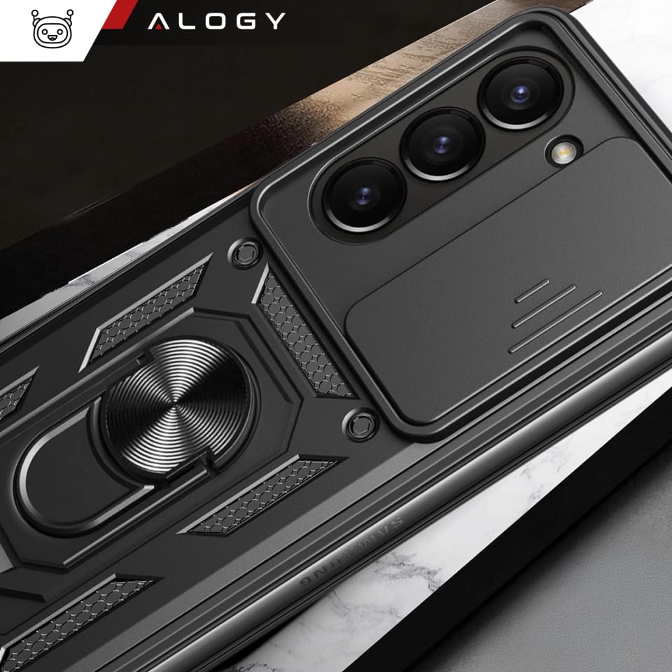 Etui do Samsung Galaxy Z Fold 6 pancerne Slide Case Ring obudowa ochrona aparatu Camshield Alogy czarne