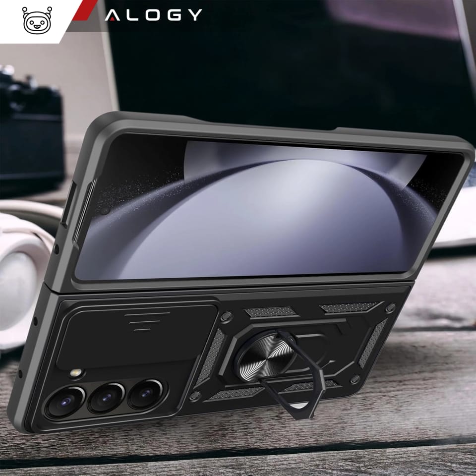 Etui do Samsung Galaxy Z Fold 6 pancerne Slide Case Ring obudowa ochrona aparatu Camshield Alogy czarne