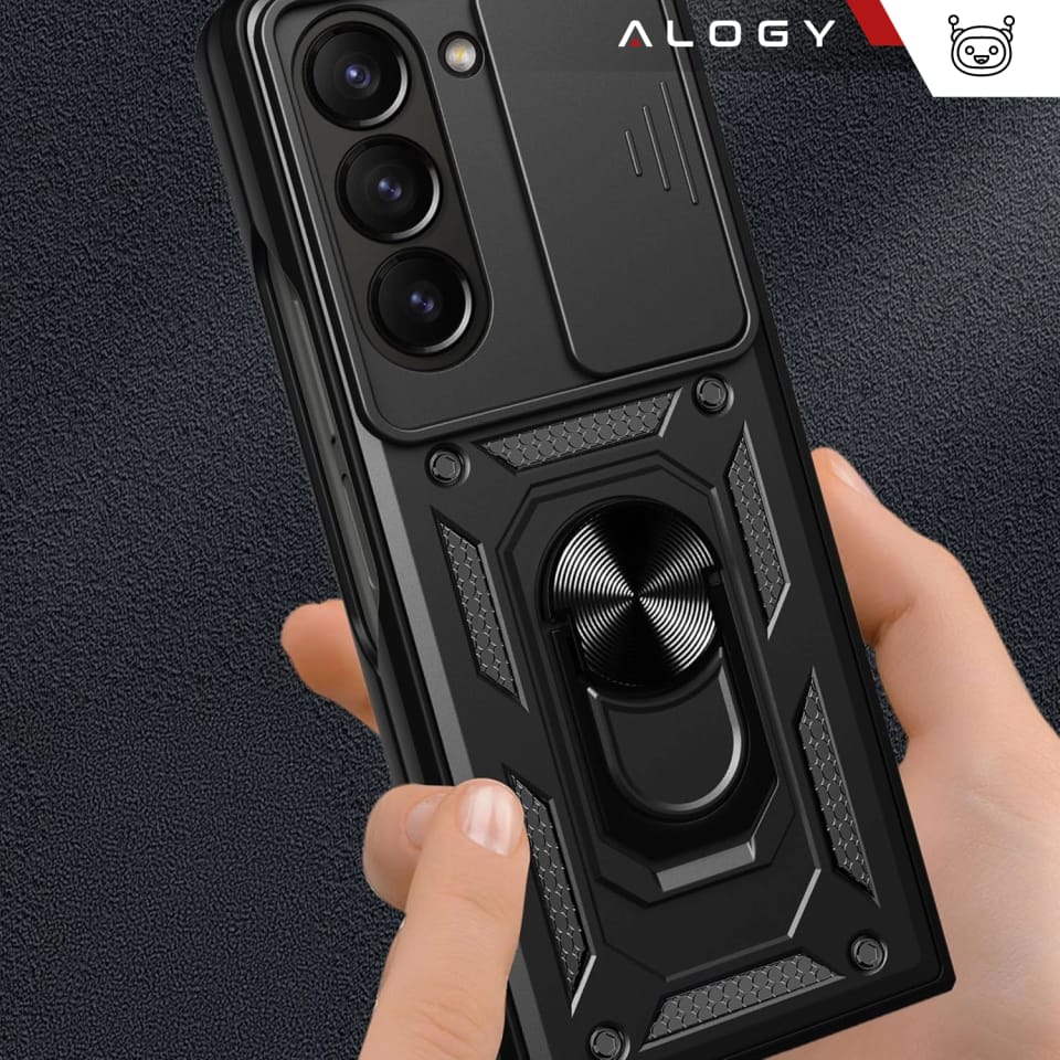 Etui do Samsung Galaxy Z Fold 6 pancerne Slide Case Ring obudowa ochrona aparatu Camshield Alogy czarne