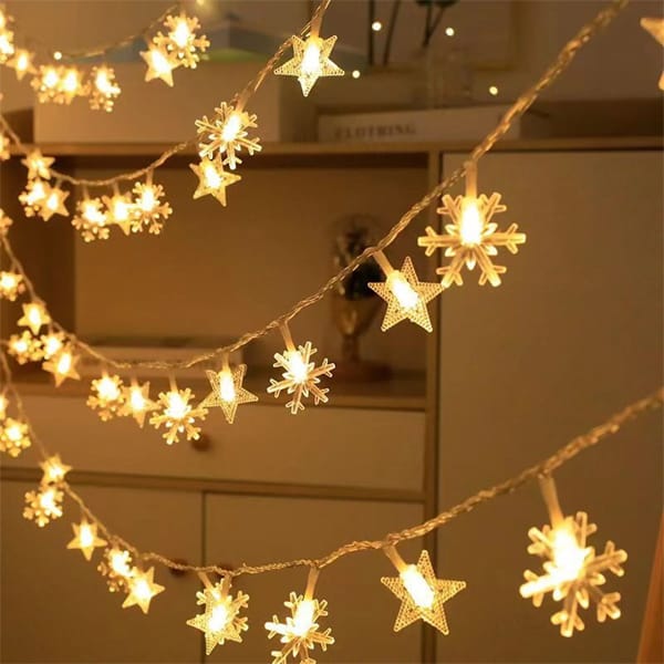 Lampki choinkowe LED snowflake/star -    6m/40 lampek ciepłe białe/warm white zasilane bat. 3xAA EHD-LS05