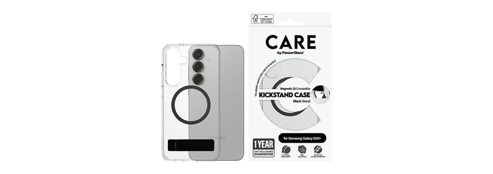 Etui CARE by PanzerGlass Feature Black   Kickstand & QI do Samsung Galaxy S25+ przezroczysty