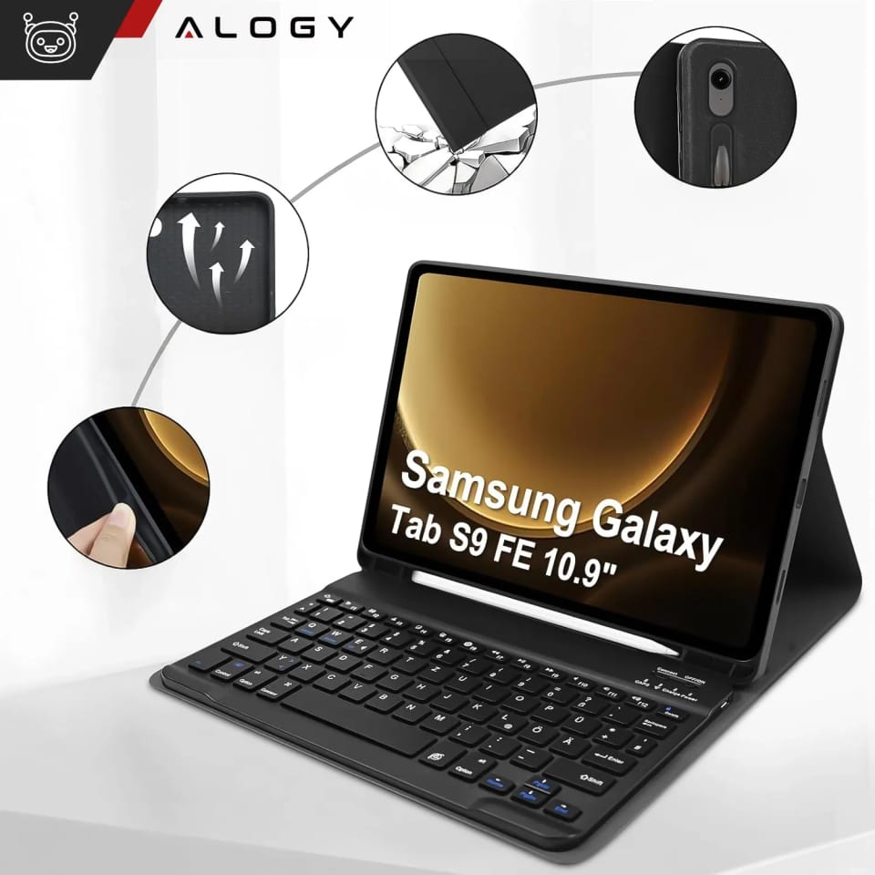 Etui z klawiaturą z miejscem na rysik do Samsung Galaxy Tab S9 FE 10.9" Alogy Keyboard Case Czarne