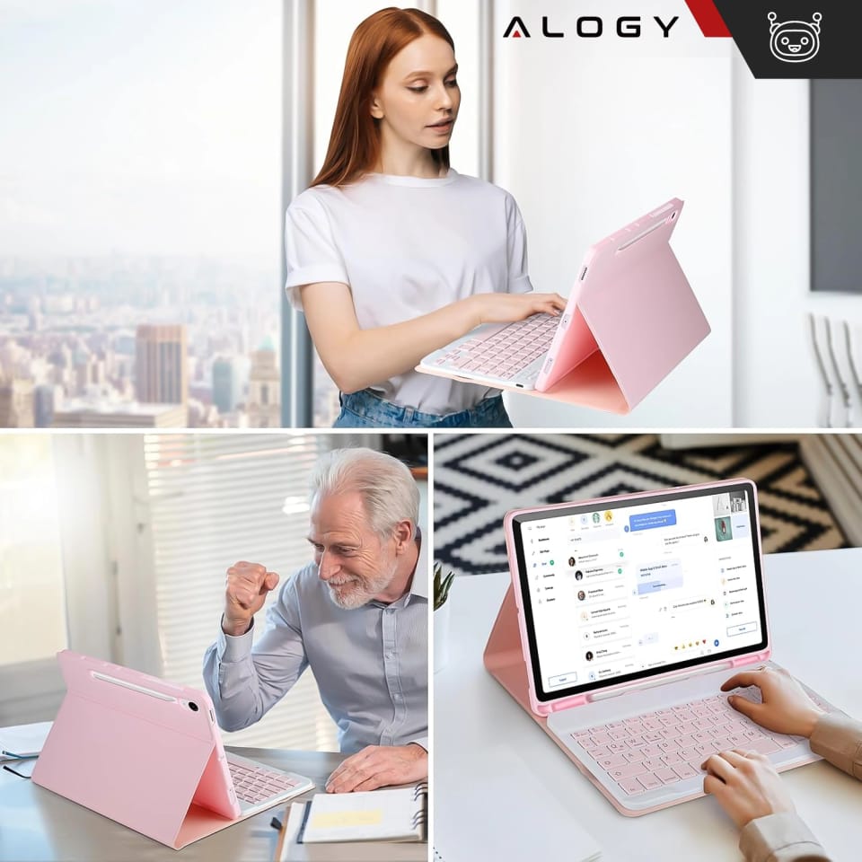 Etui z klawiaturą z miejscem na rysik do Samsung Galaxy Tab S9 FE 10.9" Alogy Keyboard Case z touchpadem Różowe