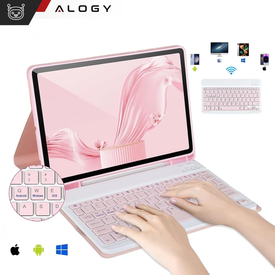 Etui z klawiaturą z miejscem na rysik do Samsung Galaxy Tab S9 FE 10.9" Alogy Keyboard Case z touchpadem Różowe