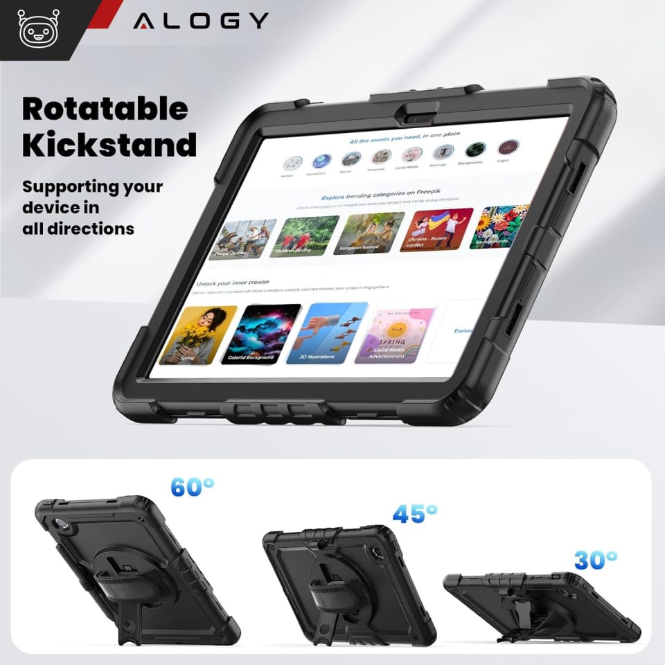 Etui pancerne 360 z miejscem na rysik do Lenovo M11 10.95" 11" TB330FU TB330XU TB331FC Alogy Pirate 360 Case obudowa na tablet Czarne