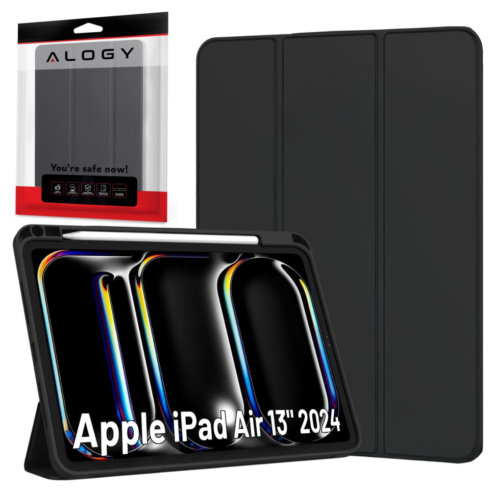 Etui ochronne z miejscem na rysik do Apple iPad Air 13" 2024/2025, iPad Pro 12.9" 2018-2022 Alogy Book Cover Case obudowa na tablet Czarne