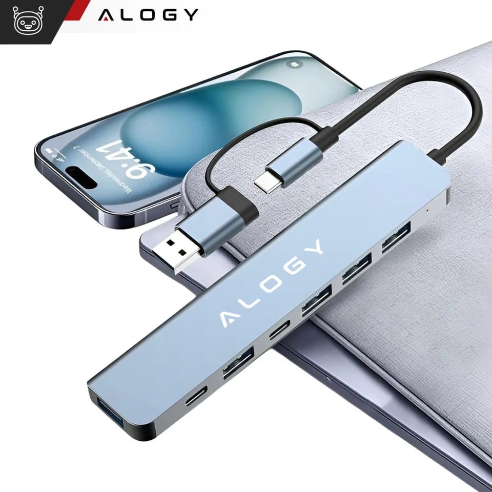 Adapter HUB 7w1 Alogy przejściówka USB-C / USB do USB 3.0 4x USB 2.0 2x USB-C 2.0