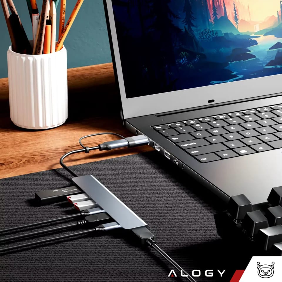 Adapter HUB 7w1 Alogy przejściówka USB-C / USB do USB 3.0 4x USB 2.0 2x USB-C 2.0