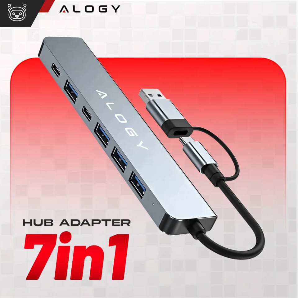 Adapter HUB 7w1 Alogy przejściówka USB-C / USB do USB 3.0 4x USB 2.0 2x USB-C 2.0