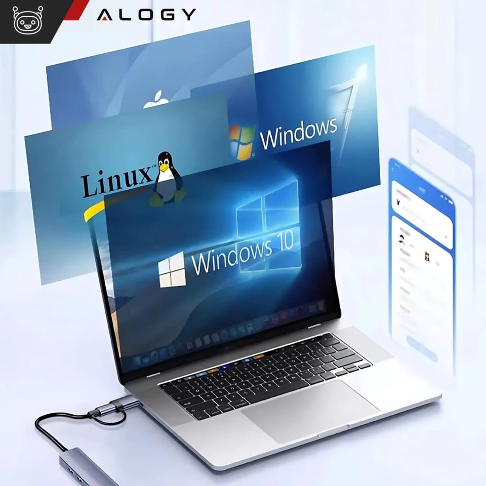 Adapter HUB 7w1 Alogy przejściówka USB-C / USB do USB 3.0 4x USB 2.0 2x USB-C 2.0