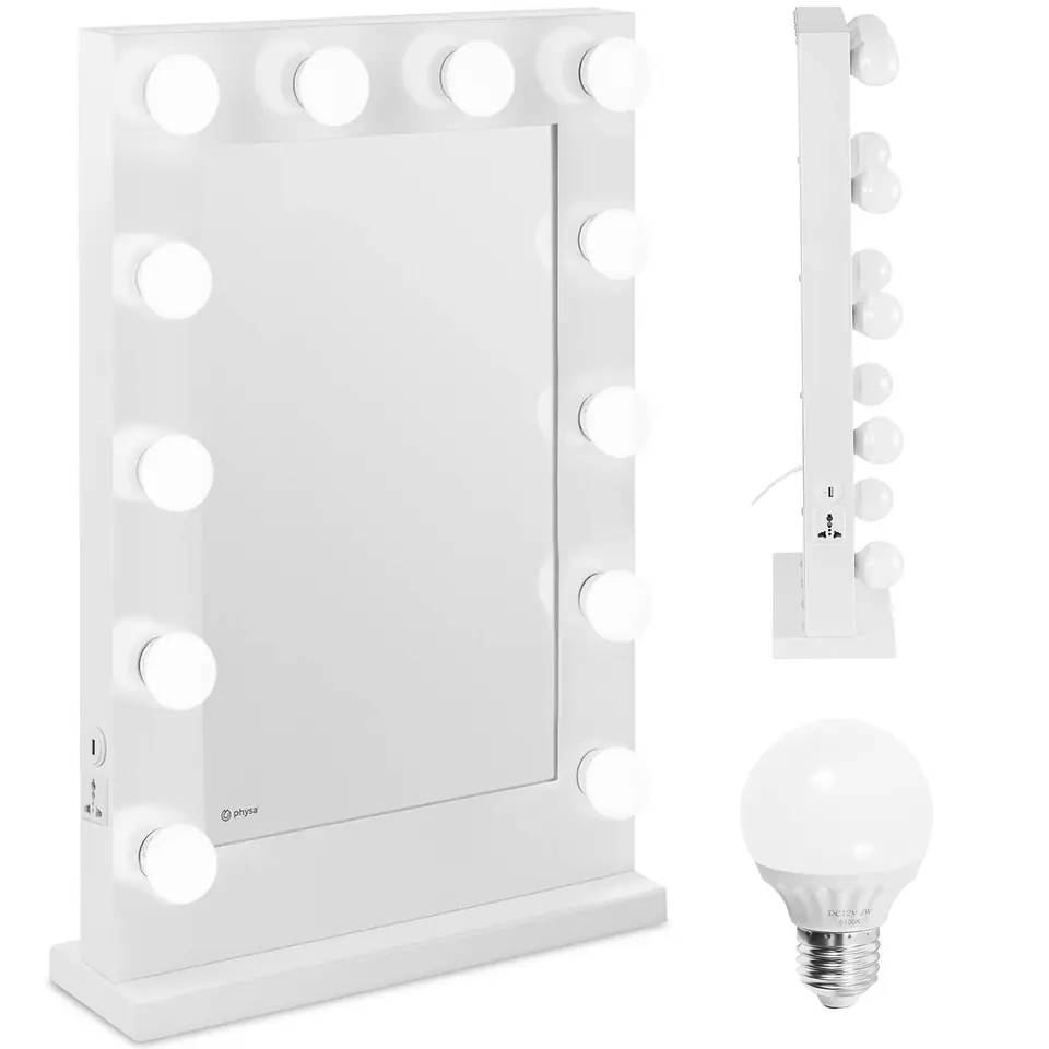 Cosmetic makeup mirror with lighting 12 LED bulbs USB 78x50 cm ...