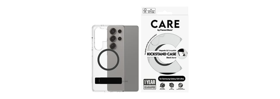 Etui CARE by PanzerGlass Feature Black   Kickstand & QI do Samsung Galaxy S25 Ultra przezroczysty