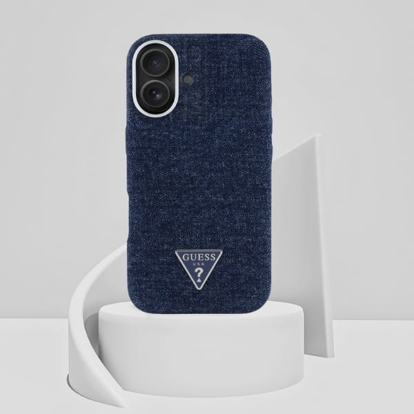 Etui Guess Denim Triangle Logo MagSafe   do iPhone 16 niebieski