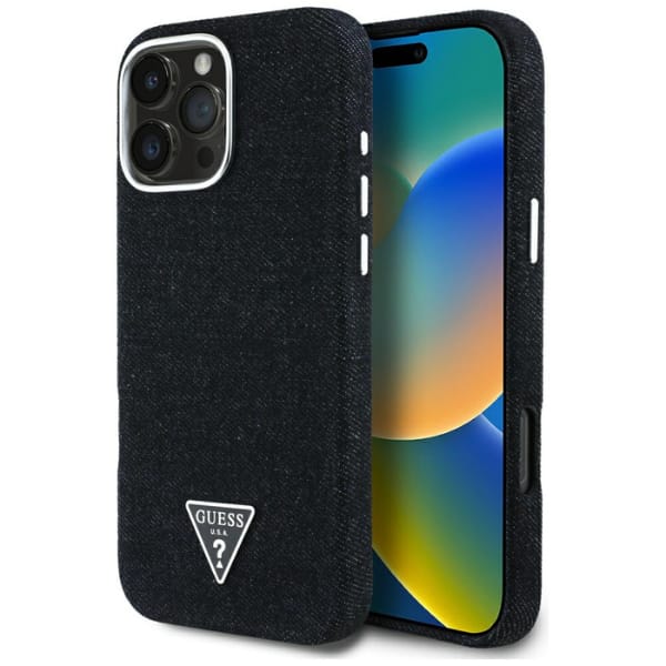 Etui Guess Denim Triangle Logo MagSafe   do iPhone 16 Pro Max czarny