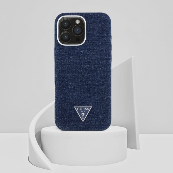 Etui Guess Denim Triangle Logo MagSafe   do iPhone 16 Pro Max niebieski