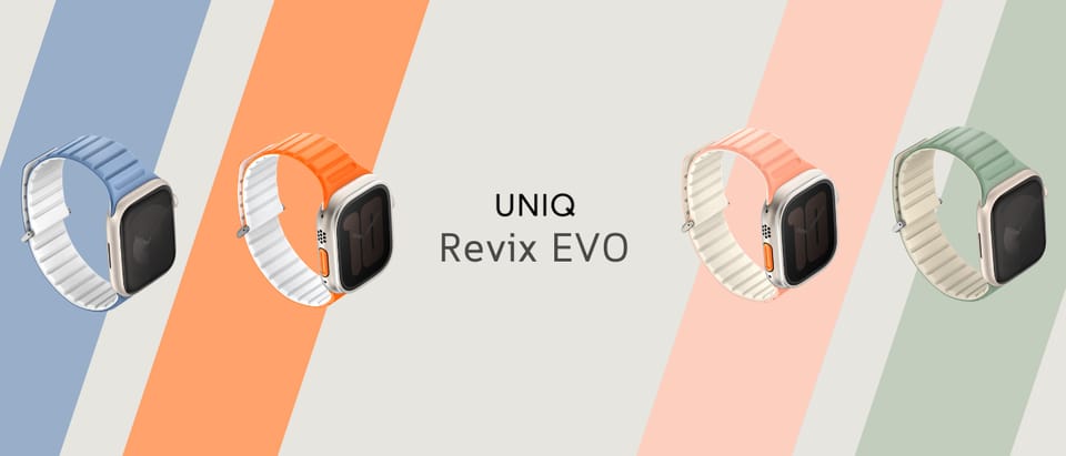 UNIQ pasek Revix Evo Apple Watch Series1/2/3/4/5/6/7/8/9/SE/SE2/Ultra/Ultra2 42/44/45/49mm Reversible Magnetic zielono-żółty/viridian green-burnt yellow