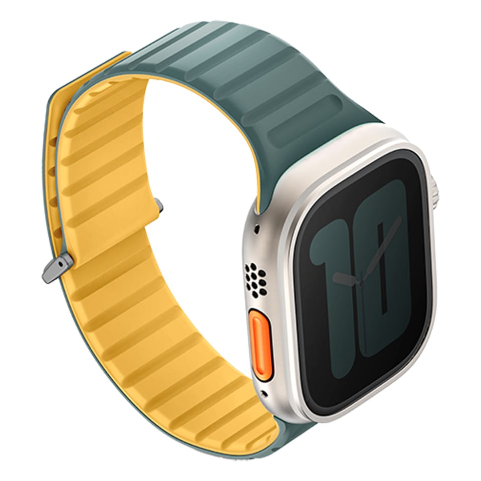 UNIQ pasek Revix Evo Apple Watch Series1/2/3/4/5/6/7/8/9/SE/SE2/Ultra/Ultra2 42/44/45/49mm Reversible Magnetic zielono-żółty/viridian green-burnt yellow