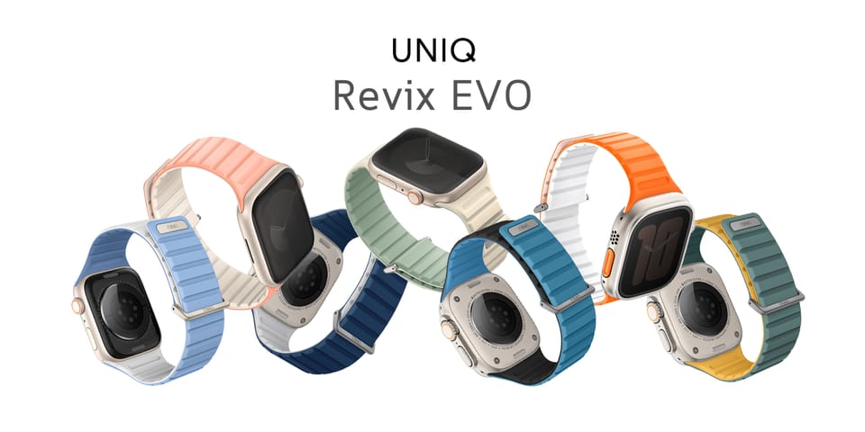 UNIQ pasek Revix Evo Apple Watch Series1/2/3/4/5/6/7/8/9/SE/SE2/Ultra/Ultra2 42/44/45/49mm Reversible Magnetic zielono-żółty/viridian green-burnt yellow