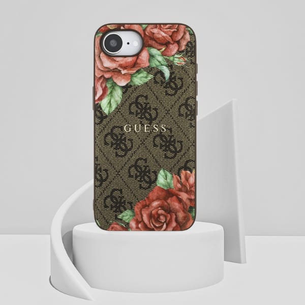 Etui Guess 4G Flowers Print MagSafe do   iPhone 16e brązowy