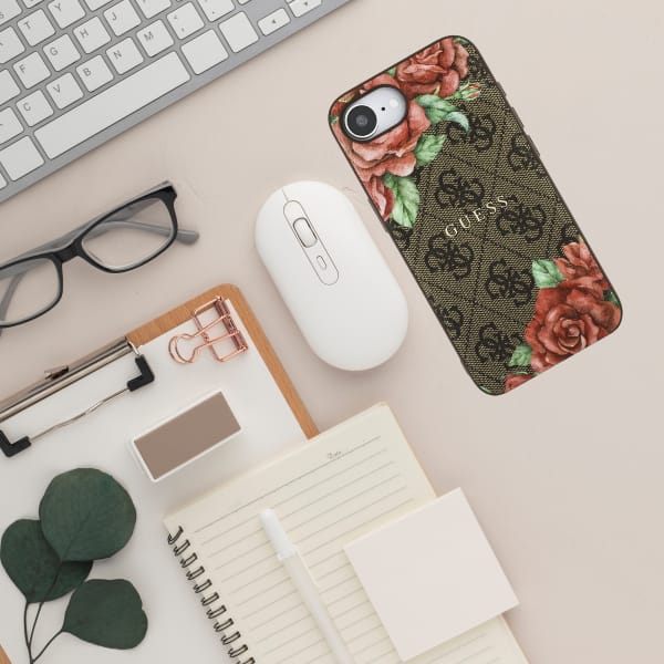 Etui Guess 4G Flowers Print MagSafe do   iPhone 16e brązowy