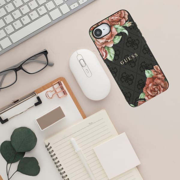 Etui Guess 4G Flowers Print MagSafe do   iPhone 16e czarny