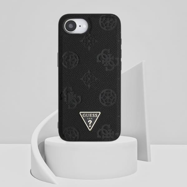Etui Guess Grained Hot Stamp Peony       Triangle Logo MagSafe do iPhone 16e czarny