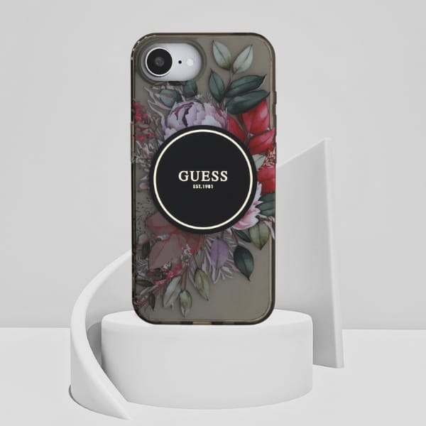 Etui Guess IML Flowers MagSafe do iPhone 16e czarny