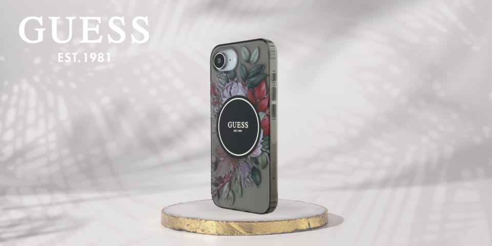 Etui Guess IML Flowers MagSafe do iPhone 16e czarny