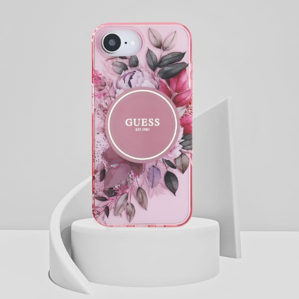 Etui Guess IML Flowers MagSafe do iPhone 16e różowy